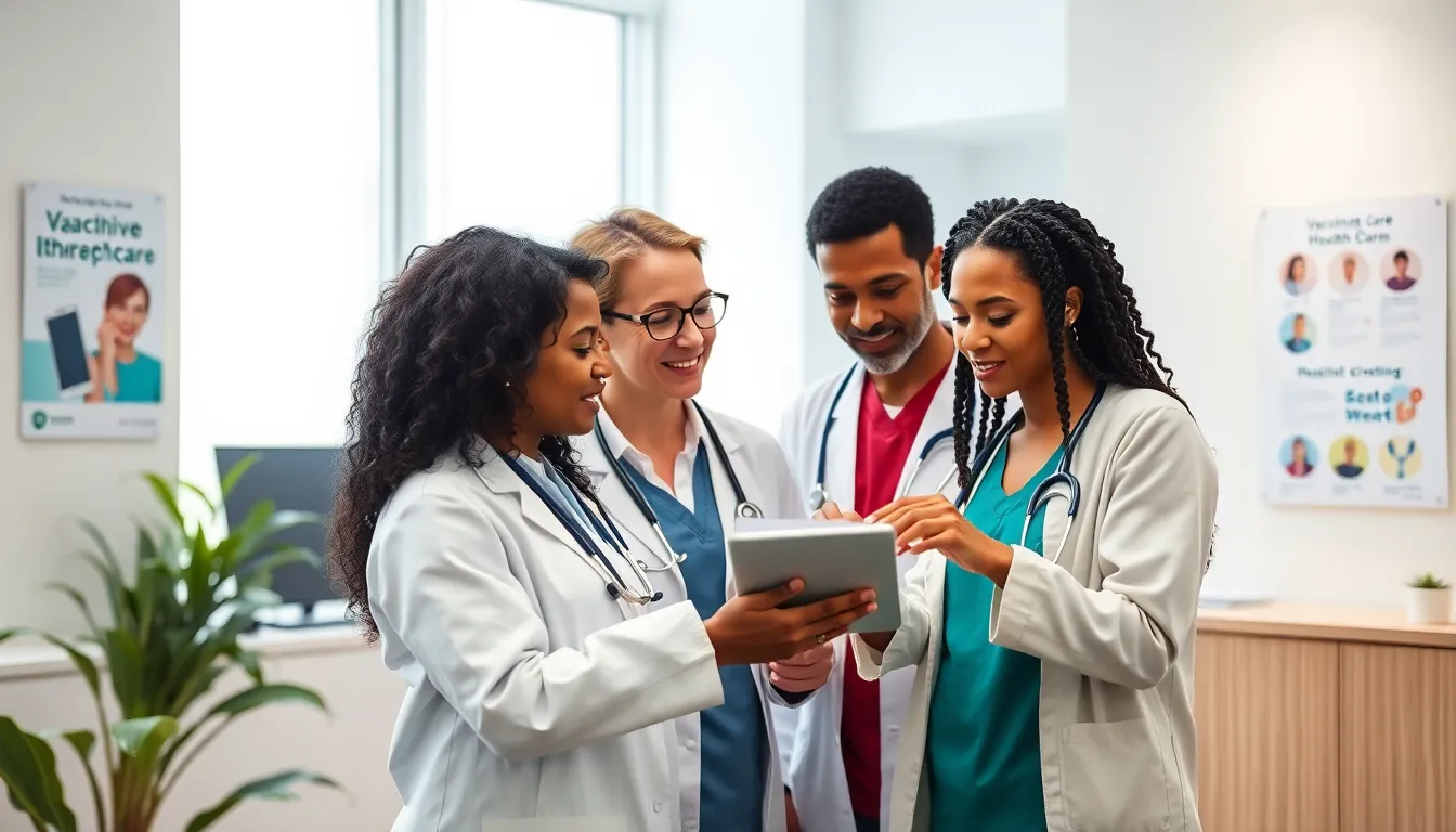 healthcare professionals discussing preventive care in a modern office.