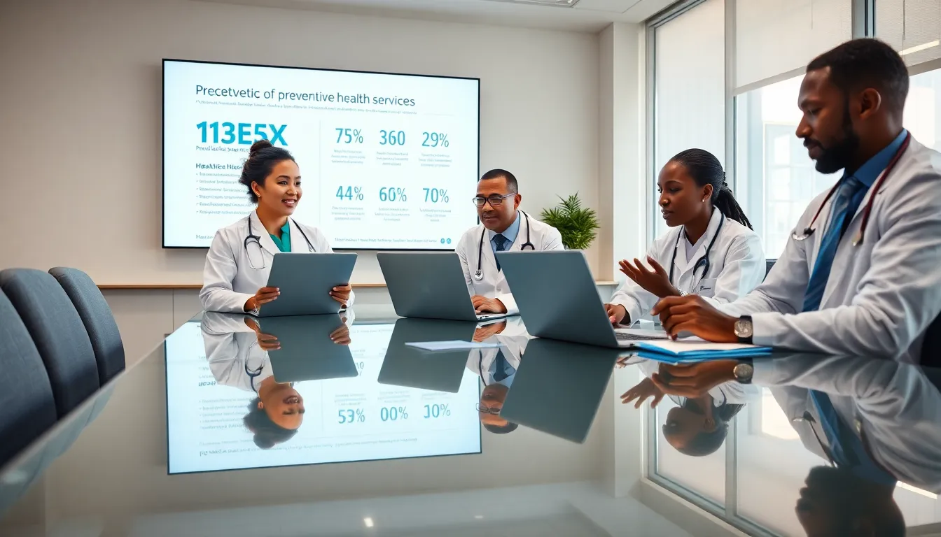 healthcare team discussing preventive care in a modern office.