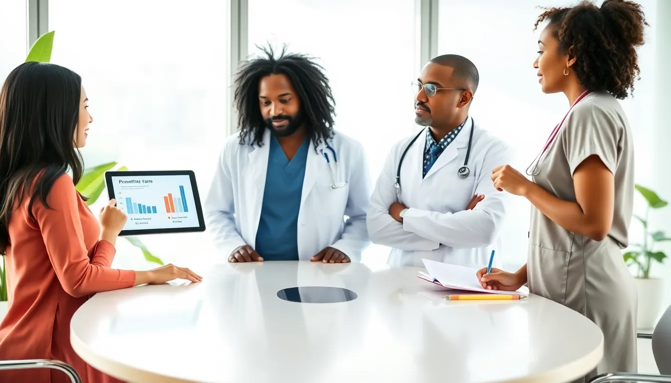 healthcare professionals discussing preventive care in a modern setting.