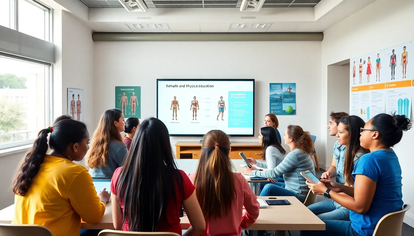 students learning about health and fitness in a modern classroom.
